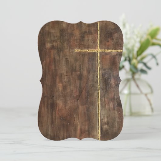 Gold Cross 5x7 Invitation Bracket Kaart (Staand voorkant)