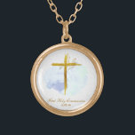 *~ Gold Cross AP35 Communion Christelijk Blue Gold Goud Vergulden Ketting<br><div class="desc">( ( zoekid AP35 voor gelijkaardige design en AP40)) EENVOUDIG MINIMAAL Ontwerp. BLAUWE waterverf en GOLD BOTANICAL bladeren op kruisblad / kruisbeeld/ROND VORM De achtergrond is WHITE met een lichte waterverf van BLUE. De tekstdoopvont is elegant, fancy en verfijnd kalligrafiekmanuscript. Het ontwerp is zeer EENVOUDIG en MINIMAAL. Religieuze katholieke Christelijke...</div>