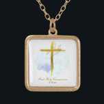*~ Gold Cross AP35 Communion Christelijk Blue Goud Vergulden Ketting<br><div class="desc">( ( zoekid AP35 en AP40 voor vergelijkbare design )) EENVOUDIG MINIMAAL design. BLAUWE waterverf en GOLD BOTANICAL bladeren op kruisblad/kruisbeeld/VIERKANT VORM De achtergrond is WHITE met een lichte waterverf van BLUE. De tekstdoopvont is fancy, elegant en verfijnd kalligrafiekmanuscript. Het ontwerp is zeer EENVOUDIG en MINIMAAL. Religieuze katholieke Christelijke gezegende...</div>