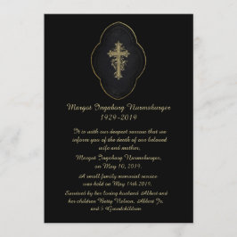 Gold Cross Black Death Announcement Card Aankondiging