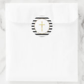 Gold Cross Black en White Stripe Ronde Sticker (Tas)