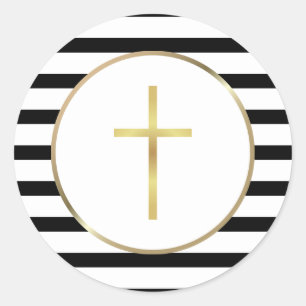 Gold Cross Black en White Stripe Ronde Sticker