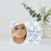 Gold Cross Blue Custom Baby Boy Baptisme Foto Briefkaart (Staand voorkant)