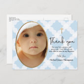 Gold Cross Blue Custom Baby Boy Baptisme Foto Briefkaart (Voorkant / Achterkant)
