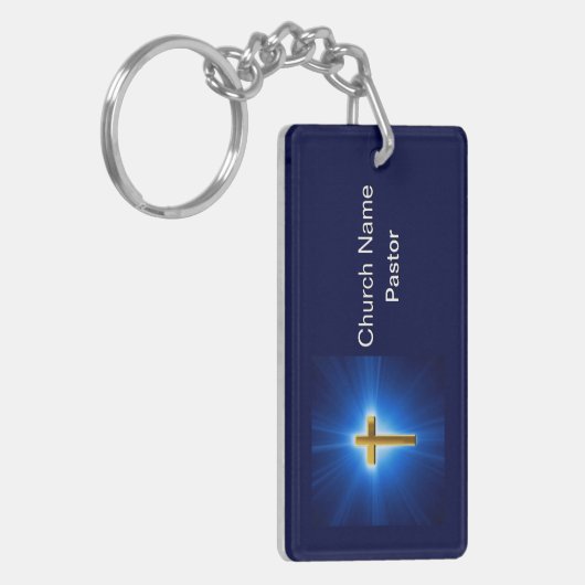 Gold Cross Blue Sky Church Pastor Business Sleutelhanger (Voorkant Links)