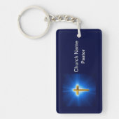 Gold Cross Blue Sky Church Pastor Business Sleutelhanger (Voorkant)