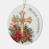 Gold Cross Bouquet Blessed Christmas Keramisch Ornament (Links)
