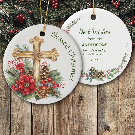 Gold Cross Bouquet Blessed Christmas Keramisch Ornament