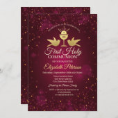 Gold Cross, Chalice Red First Heilige Communie Kaart (Voorkant / Achterkant)