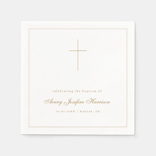 Gold Cross Christening Baptism Religious Party Servet (Voorkant)
