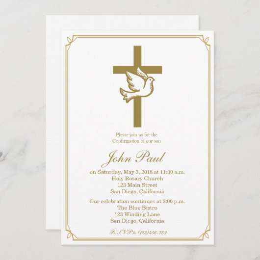 Gold Cross en Dove Bevestiging Kaart (Voorkant / Achterkant)