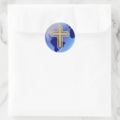 Gold Cross en Earth Ronde Sticker (Tas)