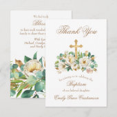 Gold Cross en Floral White Baptisme Bedankkaart (Voorkant / Achterkant)