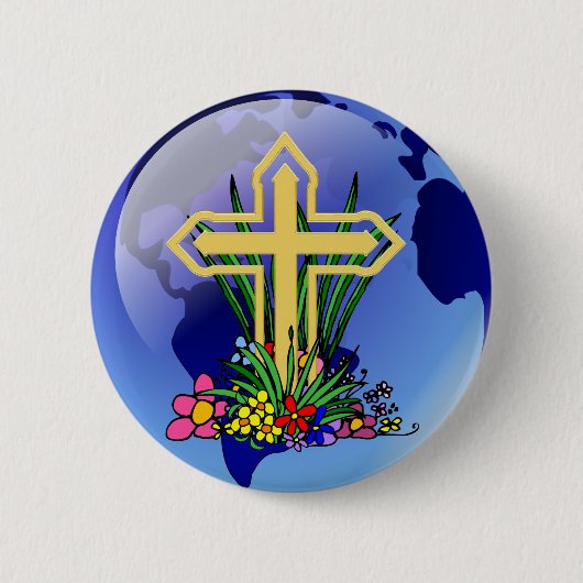 Gold Cross en Flowers Ronde Button 5,7 Cm (Voorkant)