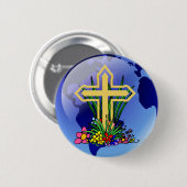 Gold Cross en Flowers Ronde Button 5,7 Cm (Voorkant /achterkant)