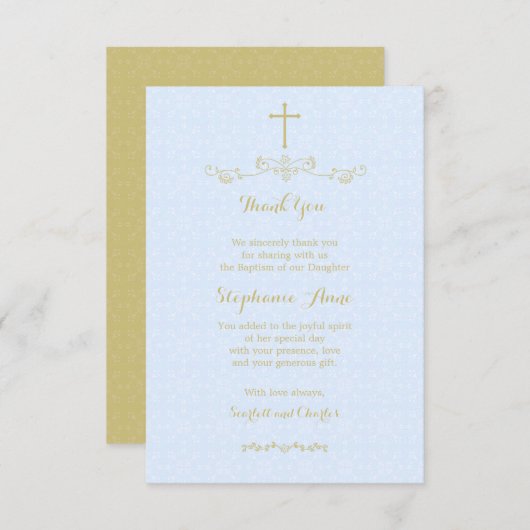 Gold Cross en Laurels in Light Blue Bedankkaart (Voorkant / Achterkant)