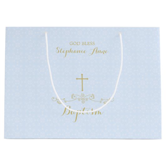Gold Cross en Laurels in Light Blue Large Cadeautasje (Voorkant)