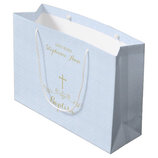 Gold Cross en Laurels in Light Blue Large Cadeautasje (Achterkant Gekanteld)
