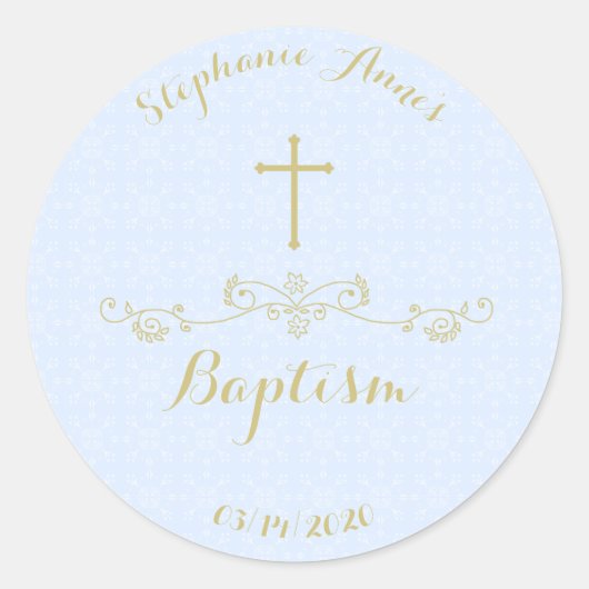 Gold Cross en Laurels in Light Blue Ronde Sticker (Voorkant)