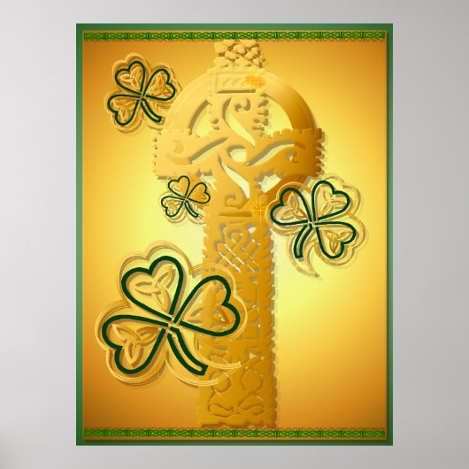 Gold Cross en Shamrocks Poster (Voorkant)