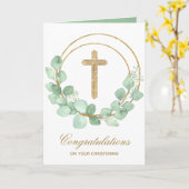 Gold Cross Eucalyptus Christening Kaart (Gele Bloem)