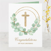 Gold Cross Eucalyptus Christening Kaart (Gele Bloem)