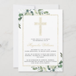 Gold Cross Eucalyptus Memorial Service Kaart