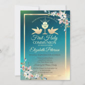 Gold Cross Floral Eerste Heilige Communauteit Kaart (Voorkant)