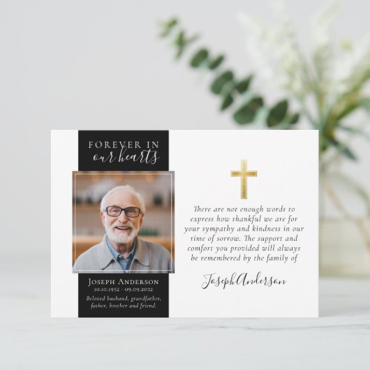 Gold Cross Fotosympathie Funeral Bedankkaart (Staand voorkant)