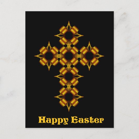 Gold Cross Fractal Happy Easter Feestdagenkaart (Voorkant)