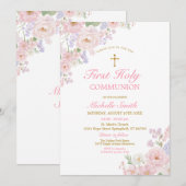 Gold Cross Girl’s Communion Elegant Watercolor Kaart (Voorkant / Achterkant)