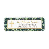 Gold Cross Glitter Greenery Return Address Label (Voorkant)