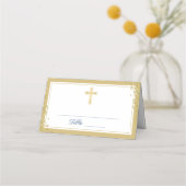 Gold Cross Glitter Navy Blue First Heilige Communi Plaatskaartje (Voorkant)