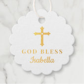 Gold Cross God Bless Baby Religieuze Baptisme Bedankjes Labels (Voorkant)