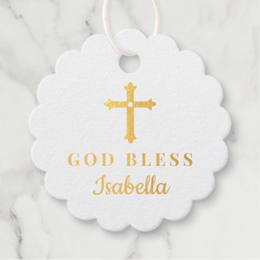 Gold Cross God Bless Baby Religieuze Baptisme Bedankjes Labels (Voorkant)