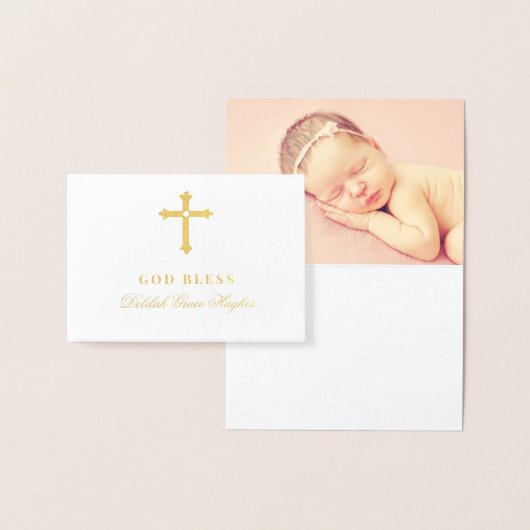 Gold Cross God Bless Baby Religieuze Baptisme Folie Kaarten (Display)