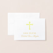 Gold Cross God Bless Baby Religieuze Baptisme Folie Kaarten (Voorkant met envelop)