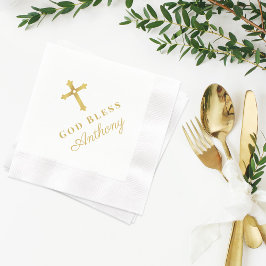 Gold Cross God Bless Baby Religieuze Baptisme Servet