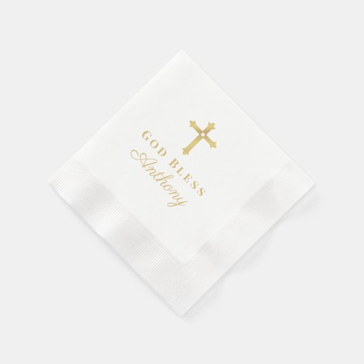 Gold Cross God Bless Baby Religieuze Baptisme Servet (Hoek)