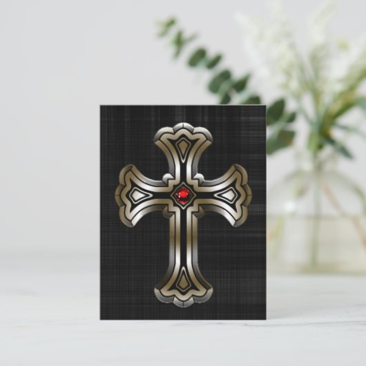 Gold Cross Gothic Wedding Kaart (Staand voorkant)