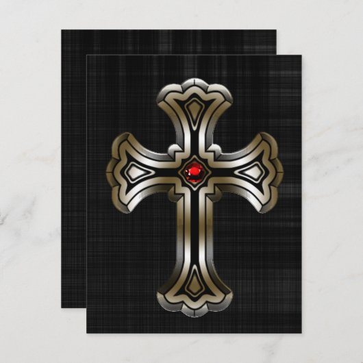 Gold Cross Gothic Wedding Kaart (Voorkant / Achterkant)