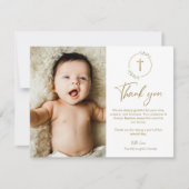 Gold Cross Greenery Krans doop foto Dank u Bedankkaart (Voorkant)