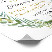 Gold Cross Greenery Wreath First Heilige Communie Poster (Hoek)