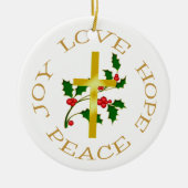 Gold Cross Holly Hope Keramisch Ornament (Voorkant)