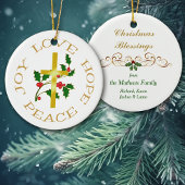 Gold Cross Holly Hope Keramisch Ornament