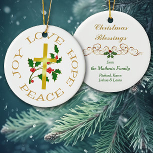 Gold Cross Holly Hope Keramisch Ornament