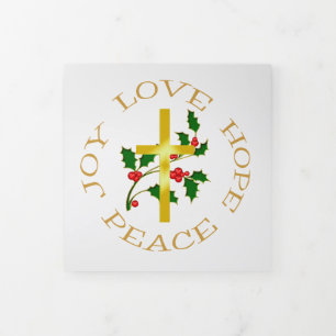 Gold Cross Holly-kerstfotosjabloon Drieluik Wenskaart