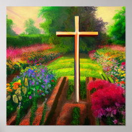 Gold Cross in een Poster van een tuin