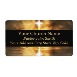 Gold Cross Lake Sunset Church Pastor Business Etiket