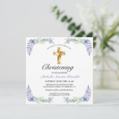  Gold Cross Lavender Floral Christening Kaart (Staand voorkant)